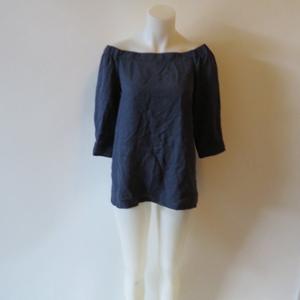 DECKER NAVY BLUE OFF THE SHOULDER BLOUSE TOP S *